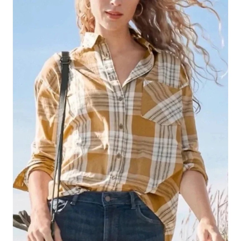 Garnet Hill Womens Plaid Button Down Cotton Shirt 12 Earthy Preppy Classic Fall